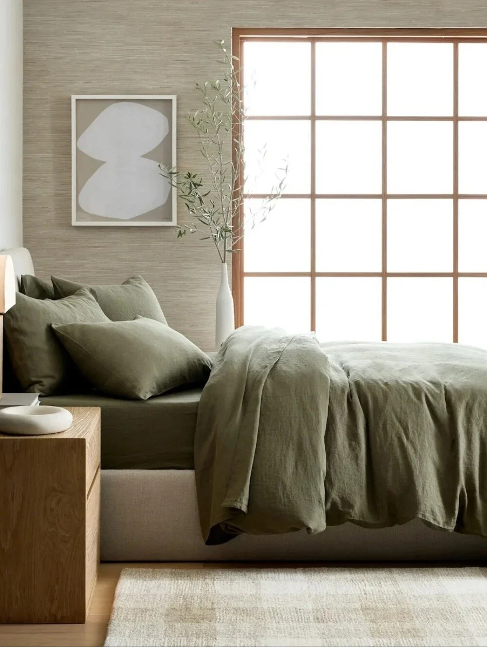NWT! Quince European Linen Olive Duvet Cover & Shams! Sz. King/ Cal King! (981)